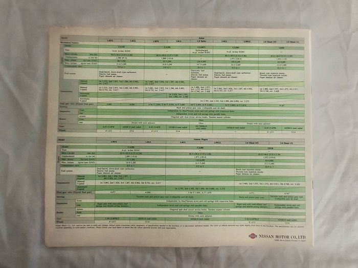 Vintage 1985 Nissan Bluebird Sales Brochure. Rare Automobilia