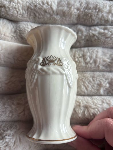 Vintage Belleek Ireland Georgian Shell Porcelain Vase (Gold Trim & Pink Accents) 1990s