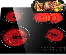 Ceramic Hob, 4 Zone Built-in Electric Hob 60cm, Ceramic Cooktop with Touch Control, 6600W, 9 Power Levels, Dual Ring Zone, Oval Zone, Timer, Child Lock, for All Pots, Hard Wired, without Plug