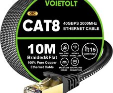 Cat 8 Ethernet Cable 10M, High-Speed 40Gbps/2000Mhz Flat Braided Internet Cable, Gigabit STP RJ45 Network Cable Compatible for PS4/5, for Modem, PC/Laptop