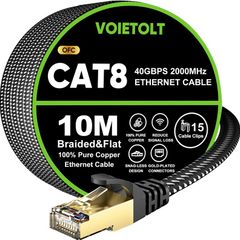 Cat 8 Ethernet Cable 10M, High-Speed 40Gbps/2000Mhz Flat Braided Internet Cable, Gigabit STP RJ45 Network Cable Compatible for PS4/5, for Modem, PC/Laptop