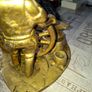 Beautiful Rare Large Heavy Brass Blacksmith Figurine a Wheelwright Scene. It features a Blacksmith Mending a Large Wagon Wheel next to an Anvil, Tools, and a Block, Postage Available, Image 6