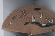 Wooden Hand Painted &amp; Pierced Asian Fan