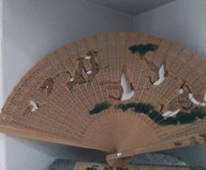 Wooden Hand Painted & Pierced Asian Fan