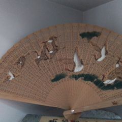 Wooden Hand Painted & Pierced Asian Fan