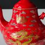 Chinese Red Porcelain Gold Dragon Tea Set Image 6