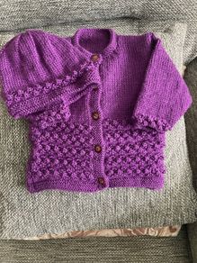 Plum cardigan and hat 6to 9 mths