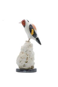 Handcrafted Goldfinch Sculpture: Calcite & Dolomite Bird Figurine