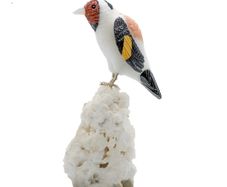Handcrafted Goldfinch Sculpture: Calcite & Dolomite Bird Figurine