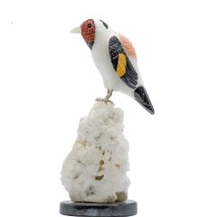 Handcrafted Goldfinch Sculpture: Calcite & Dolomite Bird Figurine