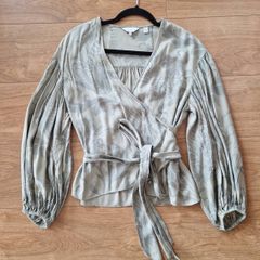 Ted Baker Sage Green Floral Wrap Blouse Size 2 UK 10