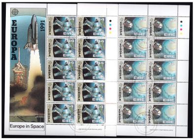 1991 Ireland Europa (Europe in Space) Stamp Sheetlet with fine Baile Atha Cliath (Dublin) Steel cancel of 9/9/1991