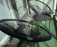 2 Garden Lounge Chairs + Round Side Table
