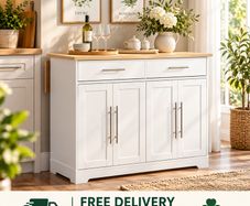 White Kitchen Island on Wheels with Extendable Worktop Drawers and Storage 113cm