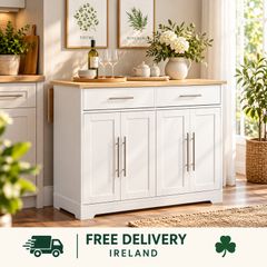 White Kitchen Island on Wheels with Extendable Worktop Drawers and Storage 113cm