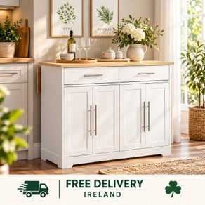 White Kitchen Island on Wheels with Extendable Worktop Drawers and Storage 113cm