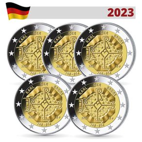 Germany 2 Euro Commemorative Coin 2023 - Charles the Great. All Mints (ADFGJ) . 5 coins. Uncirculated.