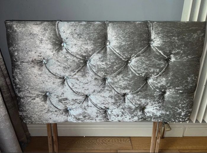 Crushed Velvet Silver Headboard - Single