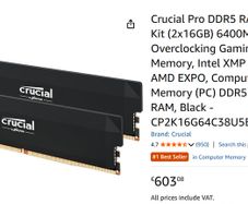 Cruical Pro DDR5 Overclocking Gaming Ram 32GB 6400 CL38
