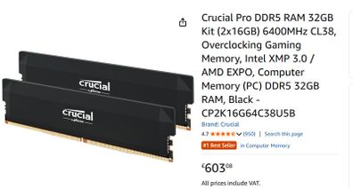 Cruical Pro DDR5 Overclocking Gaming Ram 32GB 6400 CL38