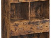 _Bookcase, with 4 levels, bookcase, standing shelf, with label holders and one drawer, for office, living room, bedroom, 67.5 x 30 x 120 cm, vintage brown