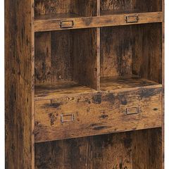 _Bookcase, with 4 levels, bookcase, standing shelf, with label holders and one drawer, for office, living room, bedroom, 67.5 x 30 x 120 cm, vintage brown