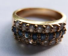 Vintage Three Row Stones Ring Gold Plated Ring size N1/2 - 4,45g