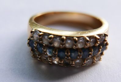 Vintage Three Row Stones Ring Gold Plated Ring size N1/2 - 4,45g