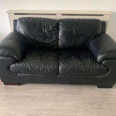 2 Seater & 3 Seater Black Leather Couch