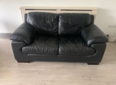 2 Seater & 3 Seater Black Leather Couch