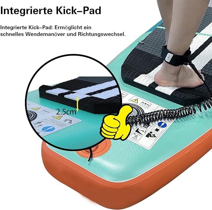 Stand Up Paddling Board Inflatable SUP Set, Kayak Seat, 330 x 76 x 15 cm, Load Capacity up to 150 kg, Cam Holder, Integrated Kick Pad, 3 Fins, Adjustable Double Paddle, Complete Accessories, Mint