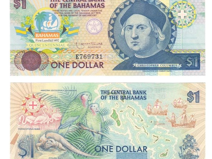 1992 Bahamas Money - One Dollar Gem Crisp Uncirculated Note Columbus  P 50