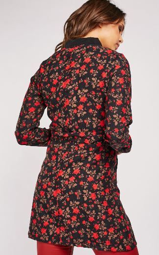 Rose Print Long Line Jacket