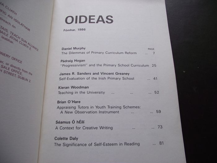 Department of Education Journal 'Oideas' autumn 1986, N29