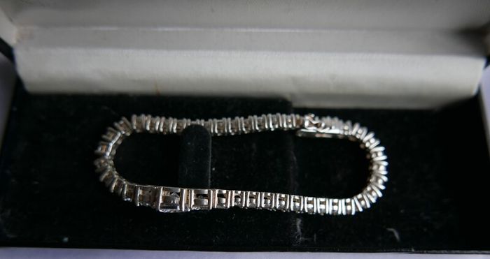 Vintage Sterling Silver 925 Tennis Bracelet  Cubic Zirconia Graduated Flexible Bangle Bracelet 16,7g