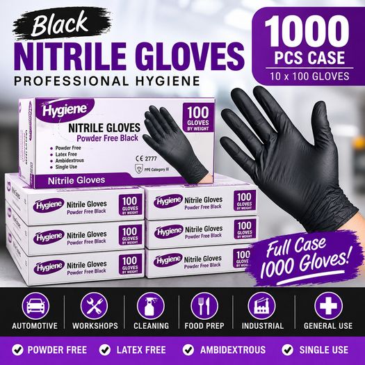 Black Nitrile Gloves 1000pcs Case 10x100 Professional Hygiene