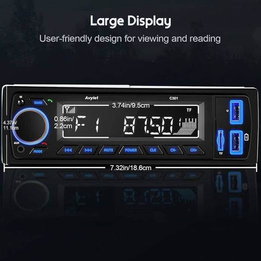 FREE EXPRESS SHIPPING 7 LED Colors Car Stereo Handsfree Calling Bluetooth 5.0 Car Radio, Stereo & Clock, 4X60W FM Radio USB/AUX in/MP3/WMA/WAV/SD MP3 Player, Wireless Remote Control