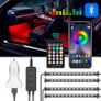 Car LED Strip Light, Interior Car Lights 2-Line Design Waterproof 4pcs APP Control Lighting Kit, Under Dash RGB Car Lighting with Car Charger Image 2