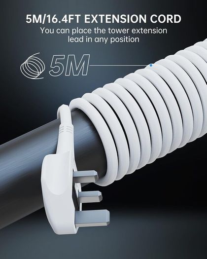 Tower Extension Lead 5M, (13A 3250W), 8 AC Outlets and 4 USB Ports Extension Tower, Surge Protection with 4 Independent Control Switch, Extension Cable for Office, Home, Kitchen