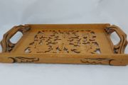 Antique Wood Tray With Carved Leaf Design.