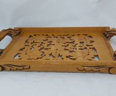 Antique Wood Tray With Carved Leaf Design.