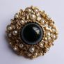 Vintage Victorian revival gold  layered domed brooch with black glass and faux pearls Image 2