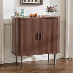 Sideboard, Buffet Storage Cabinet for Living Room, Kitchen Cupboard with Tambour Sliding Door, Storage Unit for Modern Home Dinning Room,Walnut