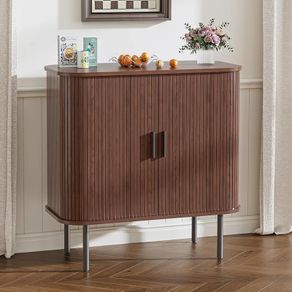 Sideboard, Buffet Storage Cabinet for Living Room, Kitchen Cupboard with Tambour Sliding Door, Storage Unit for Modern Home Dinning Room,Walnut