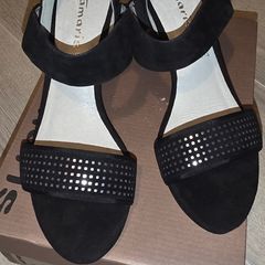 Heeled Suede Black Sandals New