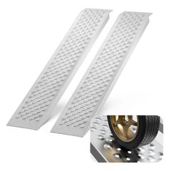 Portable Loading Ramps 2 Pcs Durable Aluminum Shed Ramp Set with Anti-Slip Holes, Compact Design and Easy Storage, 399.2 kg Weight Capacity, for ATV, Tractors, Lawn Mowers, Carts