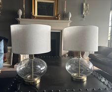 Pair of matching brass and glass table lamps