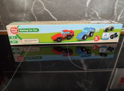 Wooden toy racing car set