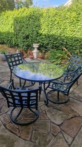 Garden table, chairs, sun lounger