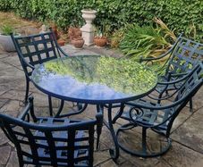 Garden table, chairs, sun lounger